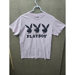 Playboy Triple Bunny Logo T Shirt Light Pink Rhinestone Graphic Womens Medium